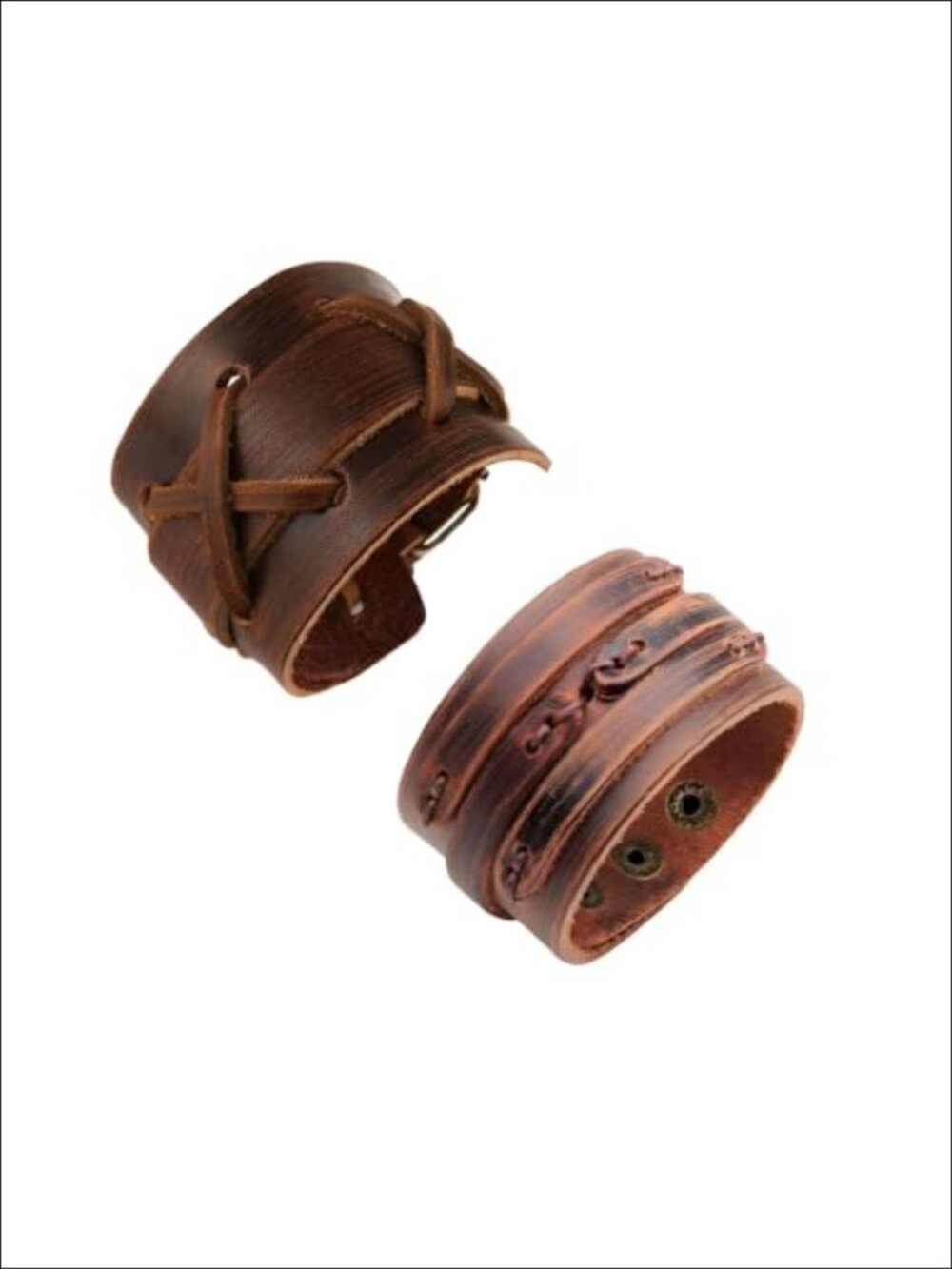 Faux Leather Cuff Bracelet Set Snap Buckle Closure Punk Wristband